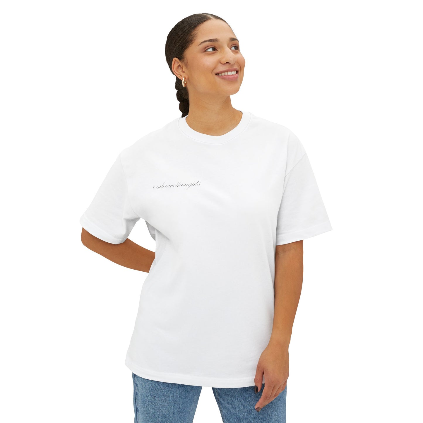 Oversized Boxy White EmbraceThoughts Shirt