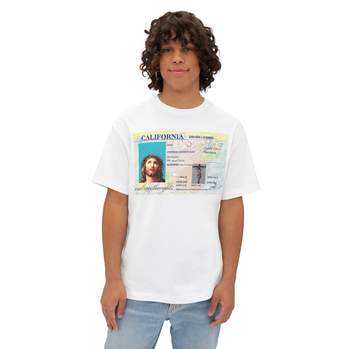Oversized Embrace Thoughts Jesus ID Card Shirt
