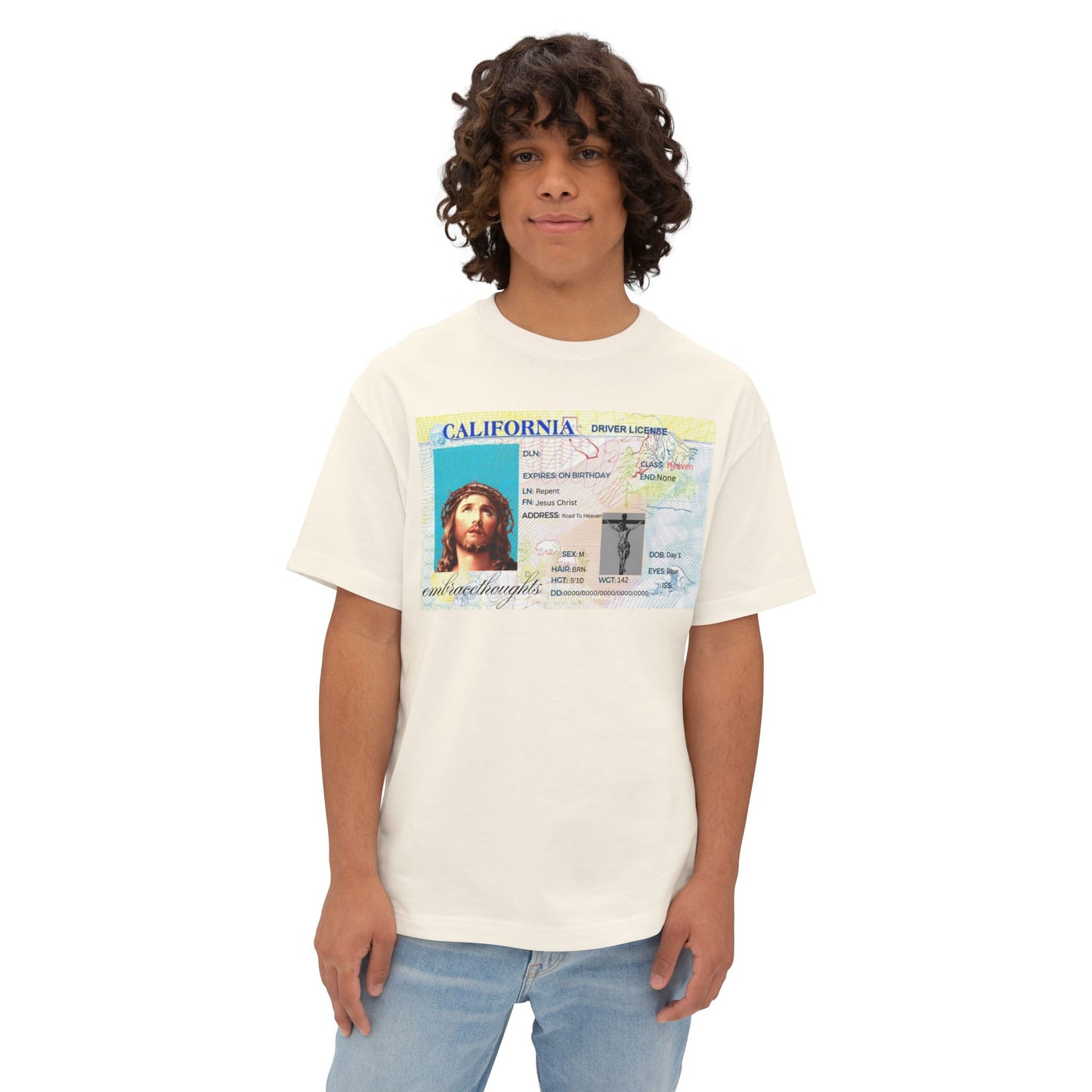 Oversized Embrace Thoughts Jesus ID Card Shirt